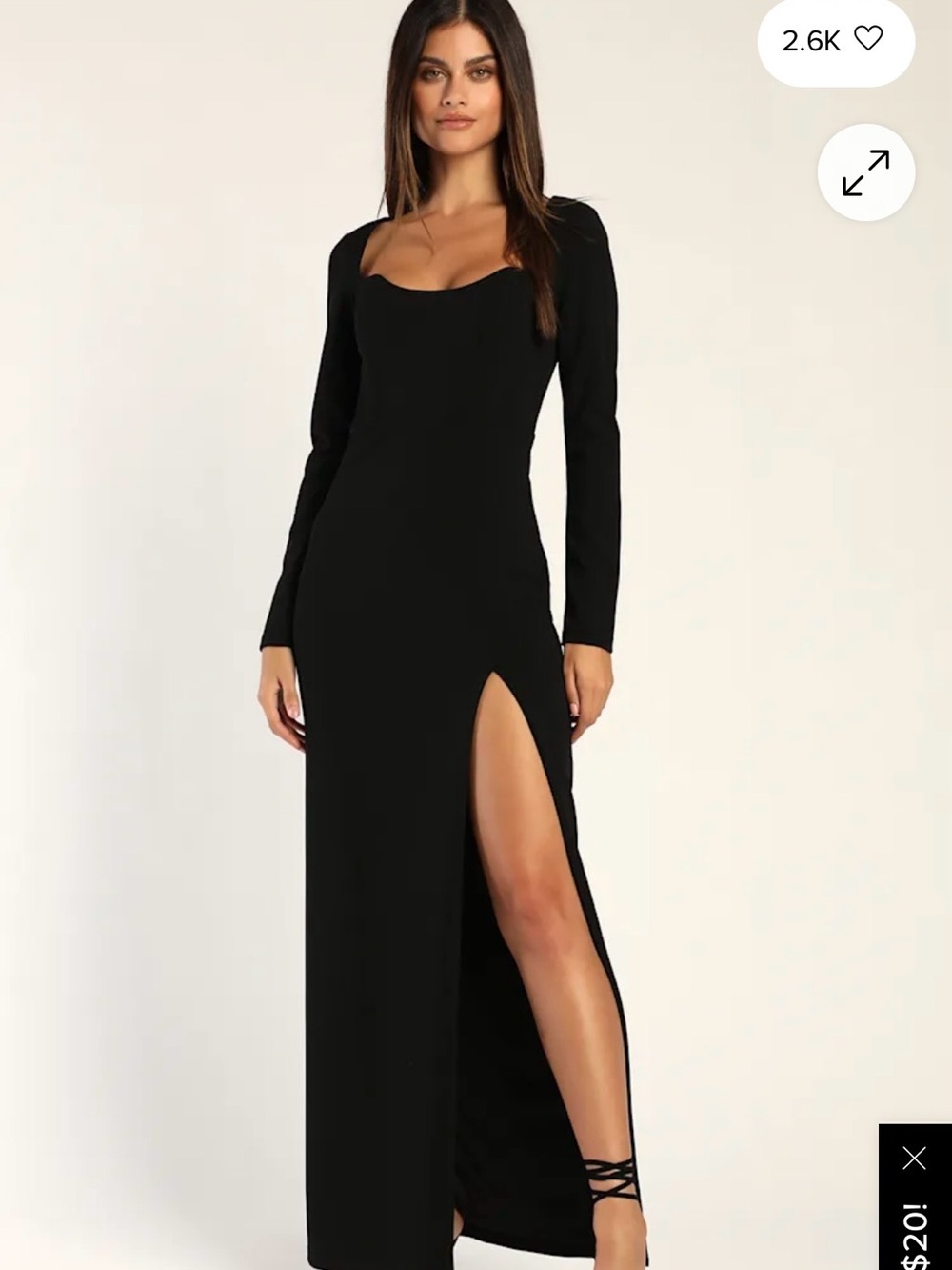 Lulu's Black Long Sleeve Maxi Dress with High Thigh Slit